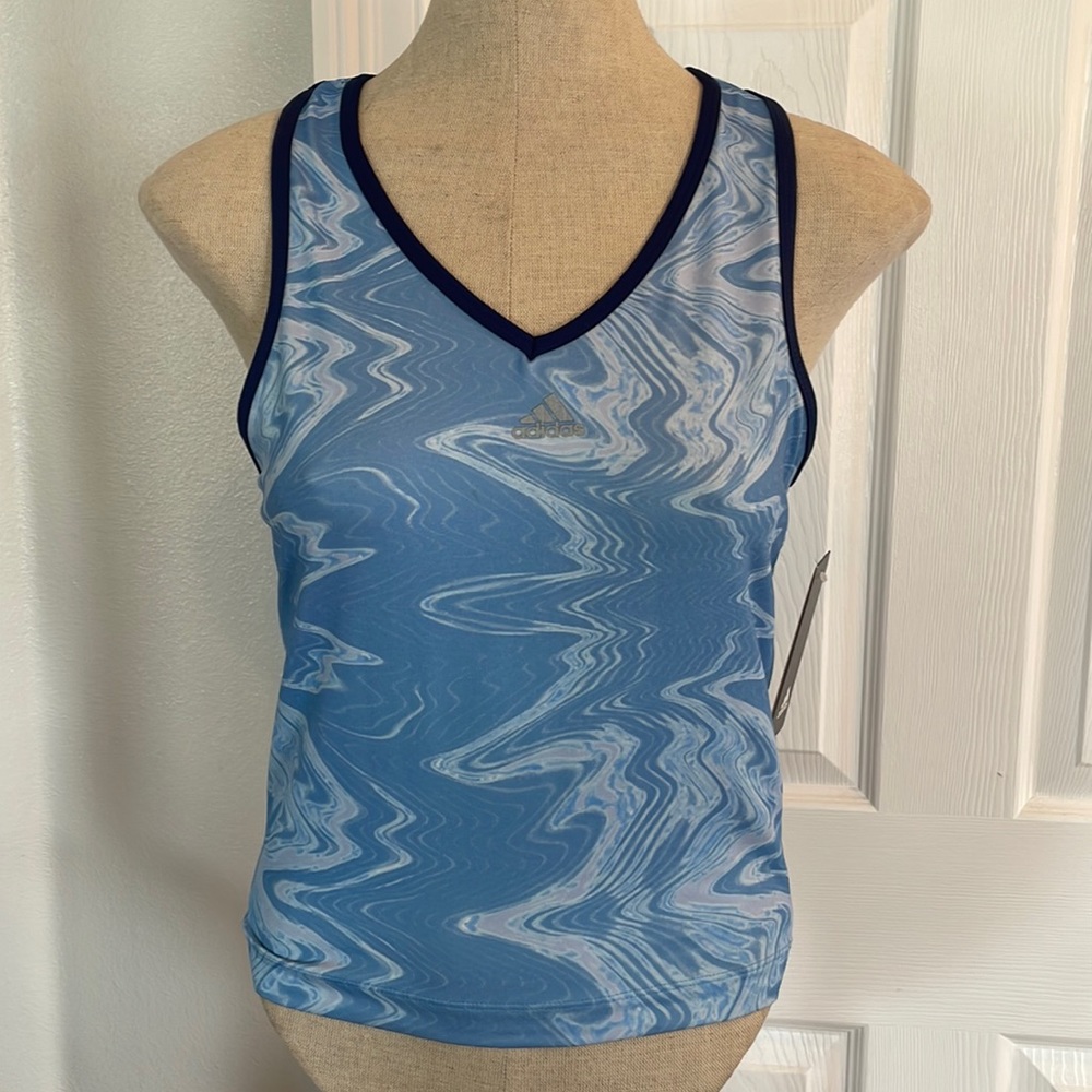 Vintage Adidas athletic top sleeveless blue V-neck size L Y2K